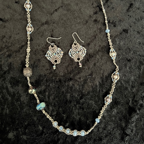 Curated Jewelry Set #20 - Wrap Bracelet, Earrings *blue/lavender/silver/gray - Picture 1 of 8